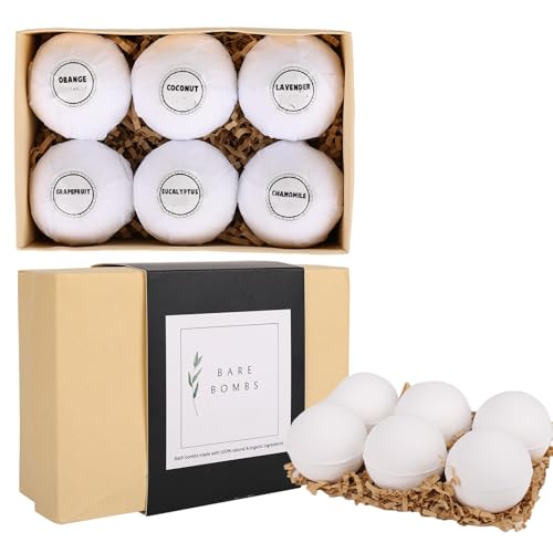 Natural & Organic Bath Bombs with a Variety of Essential Oils, Dye and Paraben Free, Vegan, at Home Spa, Extra Large, Set of 6