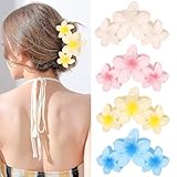 ANBALA 4PCS Flower Matte Claw Clips for Thick Hair - Large Plumeria Hair Accessories for Women, Summer Beach Hair Clips (Colorful)
