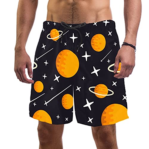 Short de bain pour homme avec taille élastique L motif planètes et étoiles