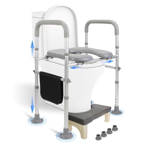 Rehausseur Toilette Adulte avec Poignée | Rehausseur de Toilette avec Accoudoir Réglable en Hauteur et Largeur, Rehausseur WC Personnes Âgées, Raised...