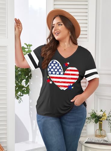 Image of ForHailey Women's Plus Size Short Sleeve Tee Shirt V Neck Basic Ladies Loose Fit T Shirt 1X-5X
