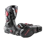 Meejia Stivali da Moto Pista Racing Motocross per Uomo e Donna – Protezioni Rinforzate, Antiscivolo, Resistenti agli Urti, Chiusura Rapida – Ideali per Pista e Strada - Nero 43 EU