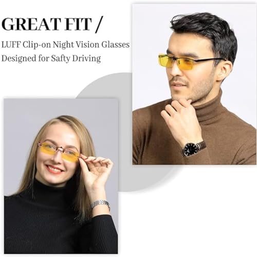 LUFF Polarisierte Nachtsichtbrille Clip auf für verschreibungspflichtige Brillen-gute Clip-Stil nachtfahrbrille für Myopie Brille im Freien/Fahren/Angeln Gelb 58 * 37MM
