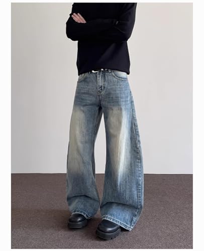 Mens Casual Jeans Y2k Vintage Baggy Wide Leg Loose Fit Skateboard Denim Pants for Men Hip Hop Streetwear4