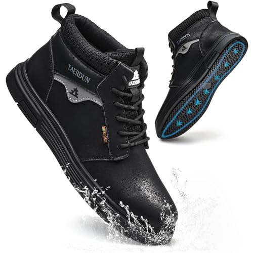 TAERDUN Slip Resistant Work Boot for Men & Women, Waterproof Anti-Slip Kitchen Shoes, Oil & Water Resistant, Lightweight Work Shoes for Chefs, Restaurant Workers, Delivery, Crew, Drivers 02 Black