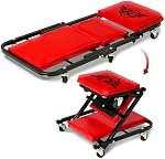 BullsArmor Foldable Z Creeper & Stool - 2 in 1 Mechanic Bench - Folding Adjustable Chair Design 300 Lbs Capacity - Heavy Duty Garage Seat Tool 6 Wheels - Gift Ideas for Car Guy Repair Shop Equipment