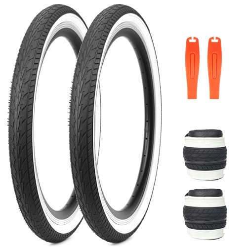 20 x 1.75 Inch Bike Tire 2 PCS Bicycle White Wall Side Tires Folding Bead Tyre Compatible with 20' Kids Bike, Folding Bike, Tricycles, Trikes