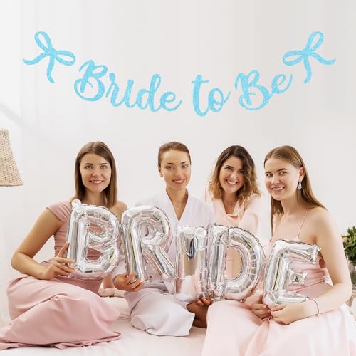 Image of Bride to Be Banner, Blue Bride to Be with Bow Glitter Bachelorette Banner