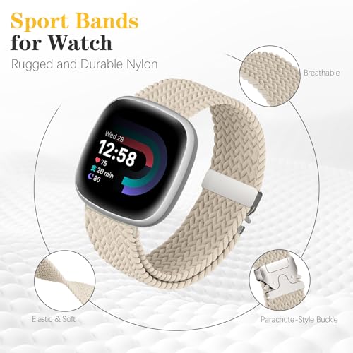 Image of HSWAI Magnetic Braided Compatible with Fitbit Versa 4 Bands for Women /Versa 3 /Sense /Sense 2 Bands, Soft Stretchy Sport Strap Woven Loop Elastic Nylon Wristbands Men