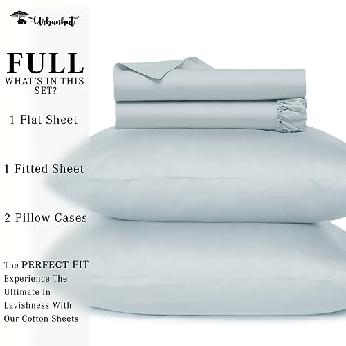 URBANHUT 800 Thread Count Egyptian Cotton Sheets Set Full Size, Luxury Full Size Bed Sheets, 4 Pc Bed Sheet Sets, Hotel Sheets Sateen Finish Fits 16" Deep Pocket - Light Blue