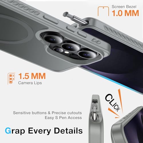 Image of Elzzi Magnetic Magsafe for Samsung Galaxy S26 Ultra Case [Compatible with MagSafe][Full Camera Protection][Built-in Invisible Kickstand] Translucent Matte Phone Back Cover - Grey