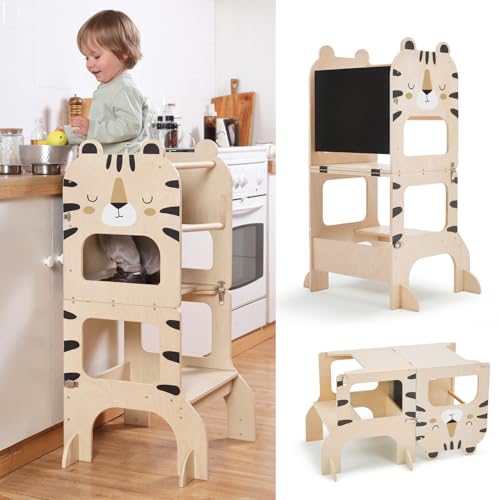 labebe torre montessoriana bambini,multifunzionale torre montessoriana pieghevole in legno, 3 in 1 Torre di...