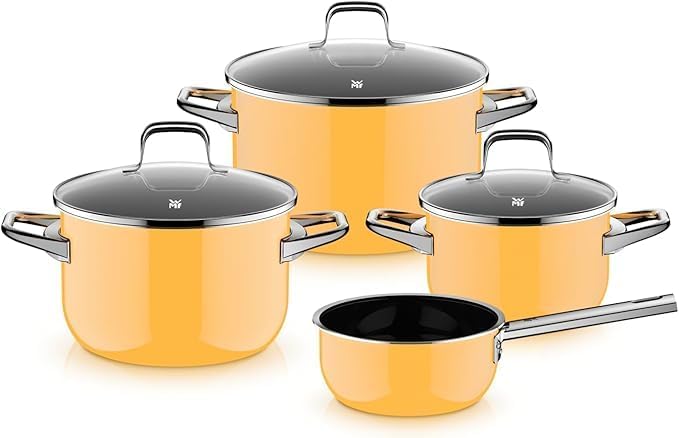 WMF Fusiontec Essential Pro 0521455290 4-Piece Saucepan Set, Durable, Scratch-Resistant Material, Induction Cookers, Suitable for All Types of Cookers, Made in Germany, Mango Yellow