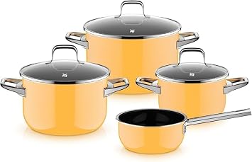 WMF Fusiontec Essential Pro 0521455290 4-Piece Saucepan Set, Durable, Scratch-Resistant Material, Induction Cookers, Suitable for All Types of Cookers, Made in Germany, Mango Yellow