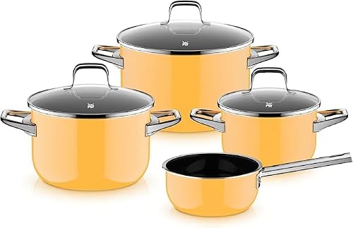 WMF Fusiontec Essential Pro, set de 4 casseroles, matériau durable et résistant aux rayures, set de casseroles à induction, adapté à tous les types de feux, fabriqué en Allemagne, jaune mangue, 05214