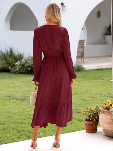 Image of BerryGo Womens Long Sleeve Empire Waist Maxi Dress V Neck Fall Wedding Guest Flowy Long Dresses