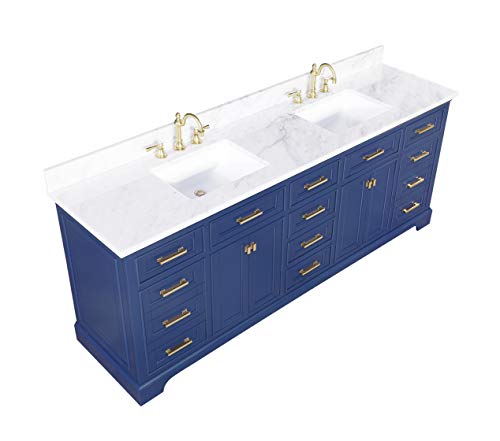 Design Element Ml-84-Blu Milano 84" Blue Bathroom Vanity With Double Sink Carrara Marble Countertop #TOP2