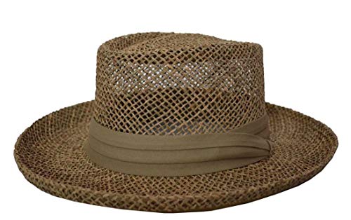 Nayt Men's Straw Gambler Hat Natural (Khaki Band)