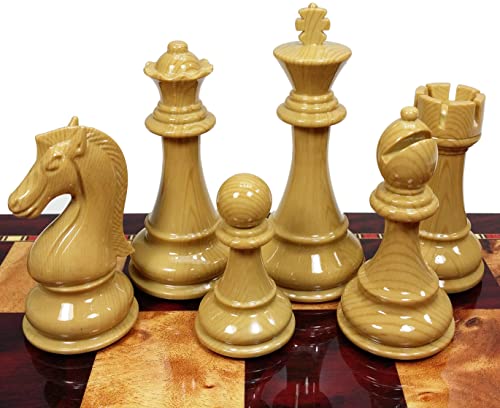 Large 4 1/4" King Staunton High Gloss Chess Set W/ 20" Cherry & Burlwood Color Storage Board #TOP3
