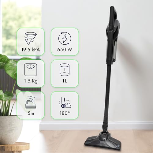 GuterWal S14 Black Leistungsstarker Staubsauger – 19,5 kPa Saugkraft, 1,7 kg Leichtgewicht, 1-Liter-Staubbehälter, 5-m-Kabel, Rated Power: 650 W – Ideal für Holzböden, Fliesen und Teppiche