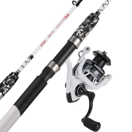 Sougayilang Spinning Reel and 2-Piece Fishing Rod Combo, Durable Graphite & Fiberglass Rod, Split-Grip Cork Handle,Right/Left Handle Position(7FT)