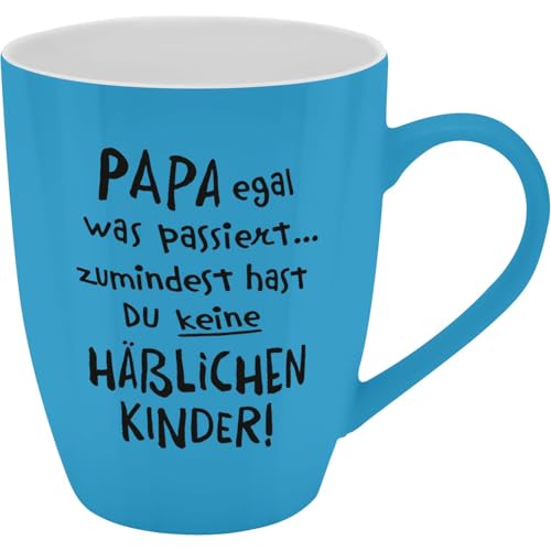 GRUSS & CO Becher mit Motiv Papa egal | Tasse mit Spruch, New Bone China Porzellan, 35 cl, mit Geschenkbaderole | lustiges Geschenk, Geburtstag | 74206