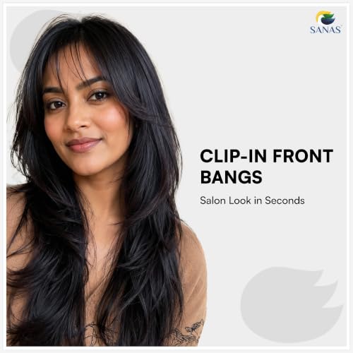 Image of Sanas Hair Bangs For Women (1Pc) Clip On Front Hair Extensions For Women Black Children's Fake Bangs Hair Extensions For Woman Stylish Clip On Front Hair Patch For Woman Wedding (1Pc) (Classic Black)