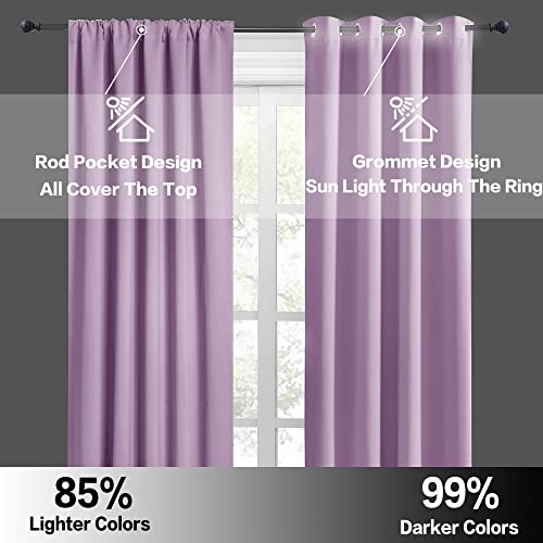 RYB HOME 95 inch Curtains Blackout, Solid Durable Room Darkening Drapes for Bedroom Thermal Insulated Large Window Drapes for Living Room, W52 x L95 inch, 2 Panels, Lilac