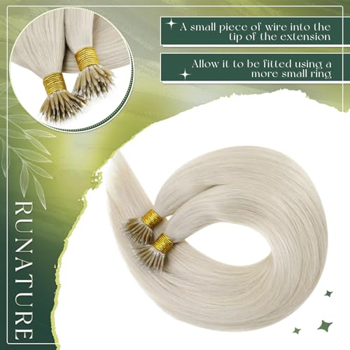 RUNATURE 18 Inch Nano Beads Hair Extensions Real Human Hair Ice Blonde Nano Hair Extensions Real Human Hair White Blonde Invisible Nano Rings Straight Remy Hair 50g 50s #800 - Image 3