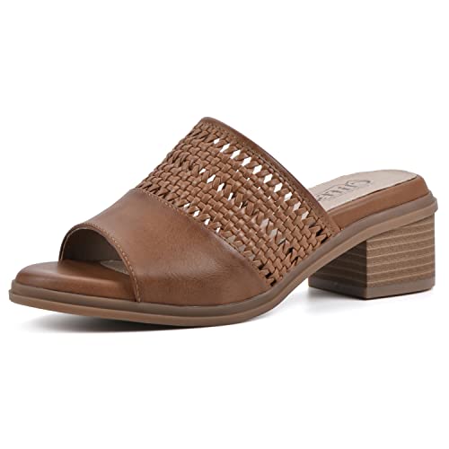 CLIFFS BY WHITE MOUNTAIN Women's Corley Block Heeled Sandal, Whiskey/Burnished/Smooth, 8 M