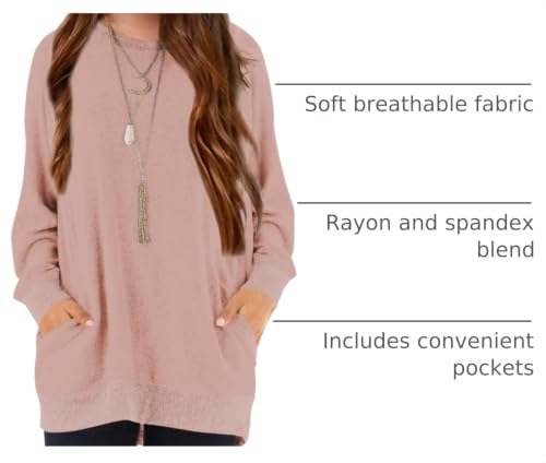 Image of Girls Shirts for 6-13 Years Long Sleeve Crewneck Tops with Pockets