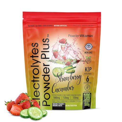 PowderVitamin Electrolytes Powder Plus (100 Servings) Strawberry Cucumber Electrolyte Powder