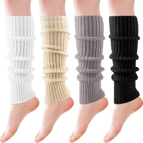 AQOKKA Leg Warmers for Women 80s 90s Winter Fashion Neon Ribbed Knitted Long Socks Y2k Girl Accessories for Yoga Sports Party