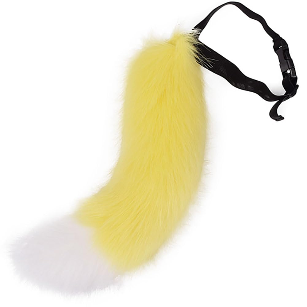 ILUFAM Faux Fur Wolf Fox Tail 40cm Furry Animal Tail for Adult Halloween Cosplay Dress Up Party Carnival Costume Accessories (Yellow)