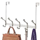mDesign Decorative Over Door 10 Hook Metal Storage Organizer Rack for Coats, Hoodies, Hats, Scarves, Purses, Leashes, Bath Towels, Robes, Men and Womens Clothing - Brushed Nickel