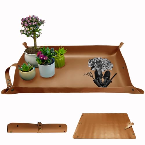 Plant Repotting Mat,Waterproof Leather Plant Transplanting Mats,Indoor Succulent Potting Mat for Change Soil and Watering,Portable Gardening Mats for Transplant and Mess Control (30' X 18',Brown)