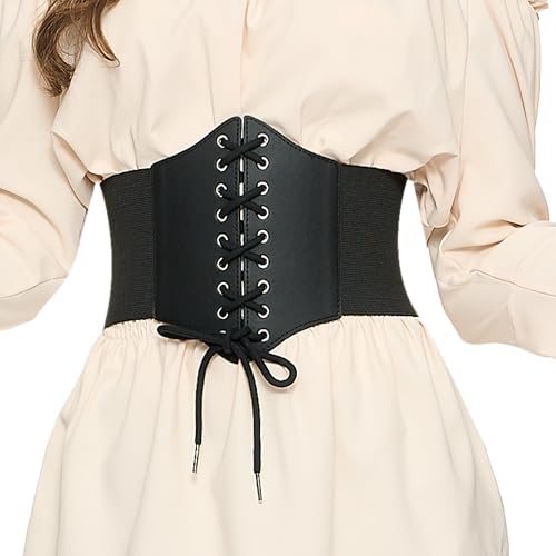 Spooktacular Creations Halloween Black Corset Waist Belt, Waist Belt Costume Lace-Up Black Corset Waist Belt for Adult Women, Renaissance Tied Elastic Corset Belt for Halloween Costume Cosplay Party2