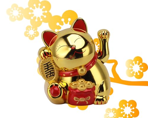 Gato de la Suerte de 5,5 Pulgadas, Gato de la Fortuna con Brazo Eléctrico Que Agita, Gato de la Suerte con Brazo Que Agita, Decoración de Feng Shui para Tiendas, Restaurantes,