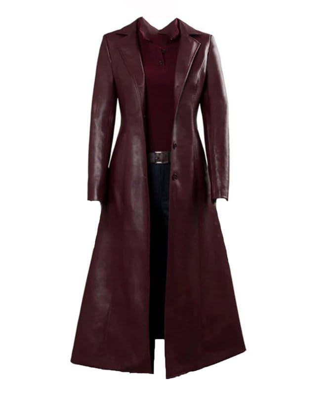 Manteau en cuir pleine longueur pour dames au tombé premium