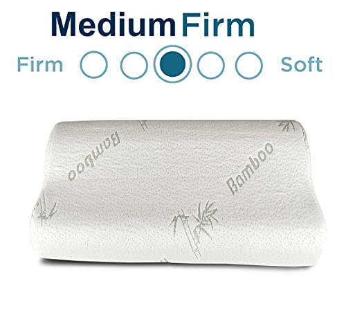 Image of Grin Health Cervical Pillow for Neck Pain Relief, Dual-Height Contour Pillow for Spondylitis Neck, Back & Side Sleepers- Orthopedic Memory Foam Pillow for Sleeping (Medium)
