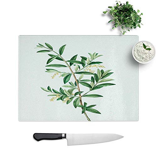 Glass Chopping Board - Green Olive Tree by Pierre-Joseph Redoute - Textured Worktop Saver Cutting Board - Heat Resistant, Shatterproof and Hygenic - 39 x 28.5 cm