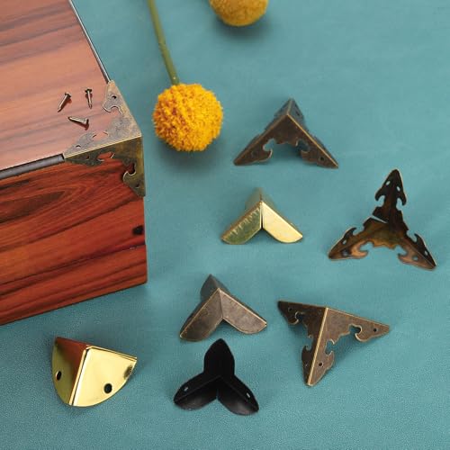 Image of uxcell 20 Pcs Decorative Box Corner Cover, 49mm Metal Edge Guard, Furniture Corner Edges Protector with Screws, Bronze