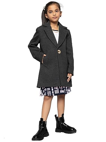 Image of CHKOKKO Girl's Wool Blend Stylish Standard Length Winter Wear Button Coat For Kids