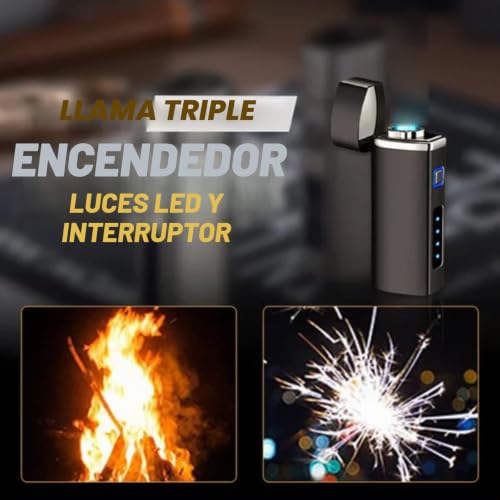 Encendedor de llama triple ajustable y resistente al viento con ventana de gas visible plata 5