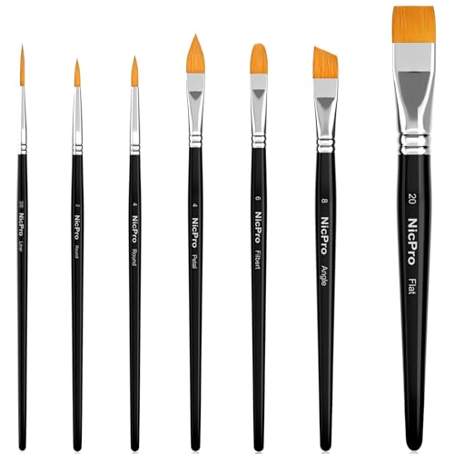 Nicpro Face Paint Brush Set 7PCS Professional Face & Body Painting Brushes with Black Handles Synthetic Nylon Hair Makeup Paintbrush Kit for Halloween Cosplay Acrylic Watercolor Gouache
