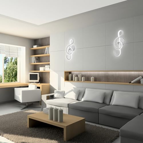 Image of Kawell 22W Indoor LED Wall Light Modern LED Wall Sconce Light Creative Wall Lamp LED Music Symbol Art Decoration for Bedroom Living Room Cafe Lounge Stairs Corridor, White 6000K