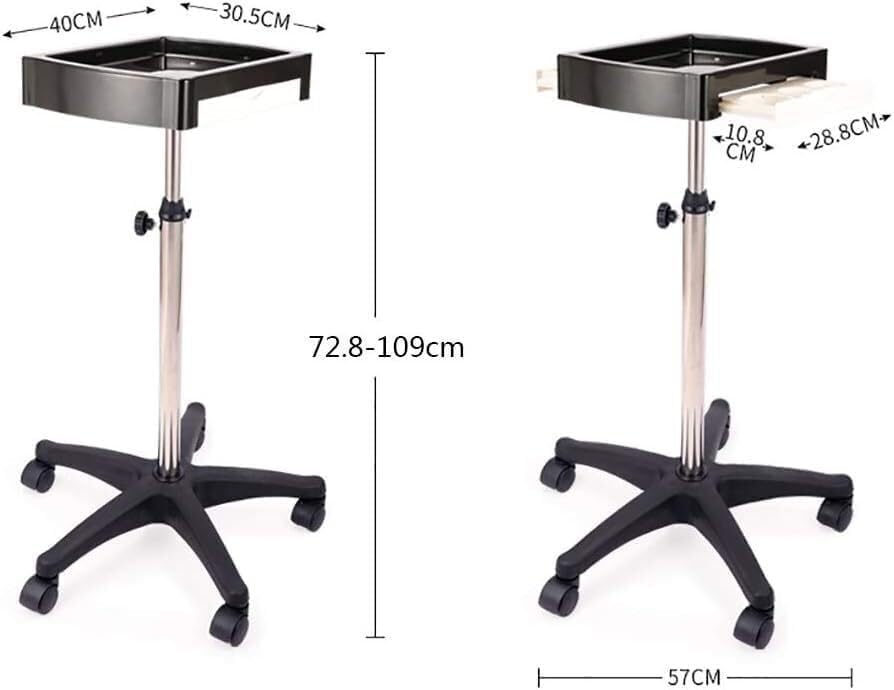 Salon Hairdresser Storage Trolley with 5 Wheels, Adjustable Height Beauty Spa Tool Cart, Stainless Steel and ABS Service Tray for Hair Cutting, Dyeing & Perming