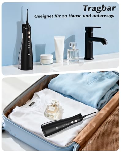 Munddusche Kabellos Elektrischer, 2025 Testsieger, 5 Jet-Tipps und 4 Modi, Smart-Display, Zahnpflege und Zahnreinigung Zwischenräume, Mundpflege, Großer Tank, IPX7 Wasserdicht, für Hause und Reisen