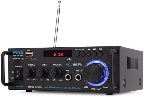 Pyle Stereo Amplifier - 200W Dual Channel Stereo Receiver w/RCA, USB, SD, MIC in, FM Radio Great for Home Speakers, Theater, Entertainment & Studio Use