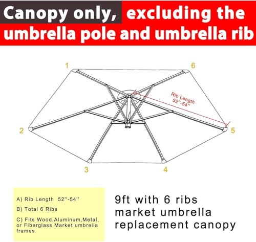 Image of ABCCANOPY 9ft Outdoor Umbrella Replacement Top Suit 6 Ribs (Khaki)